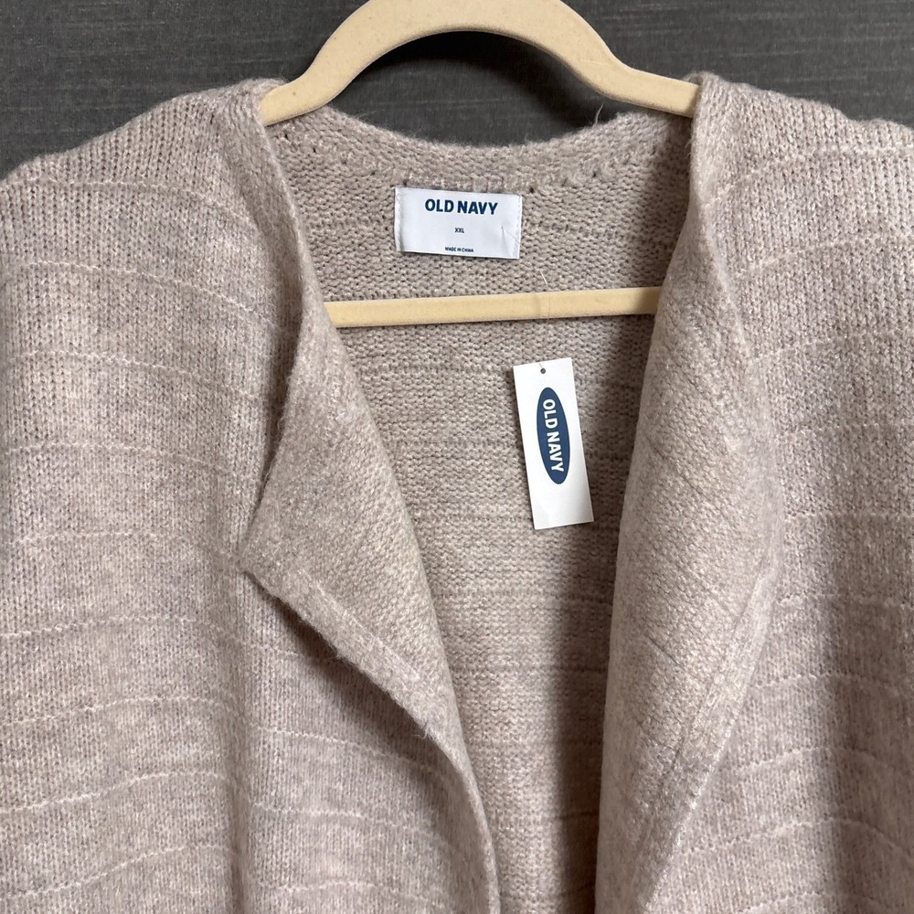 NEW Old Navy Cardigan Coatigan XXL Beige Oatmeal Open Front Sweater Heavy Cozy C - Picture 3 of 10